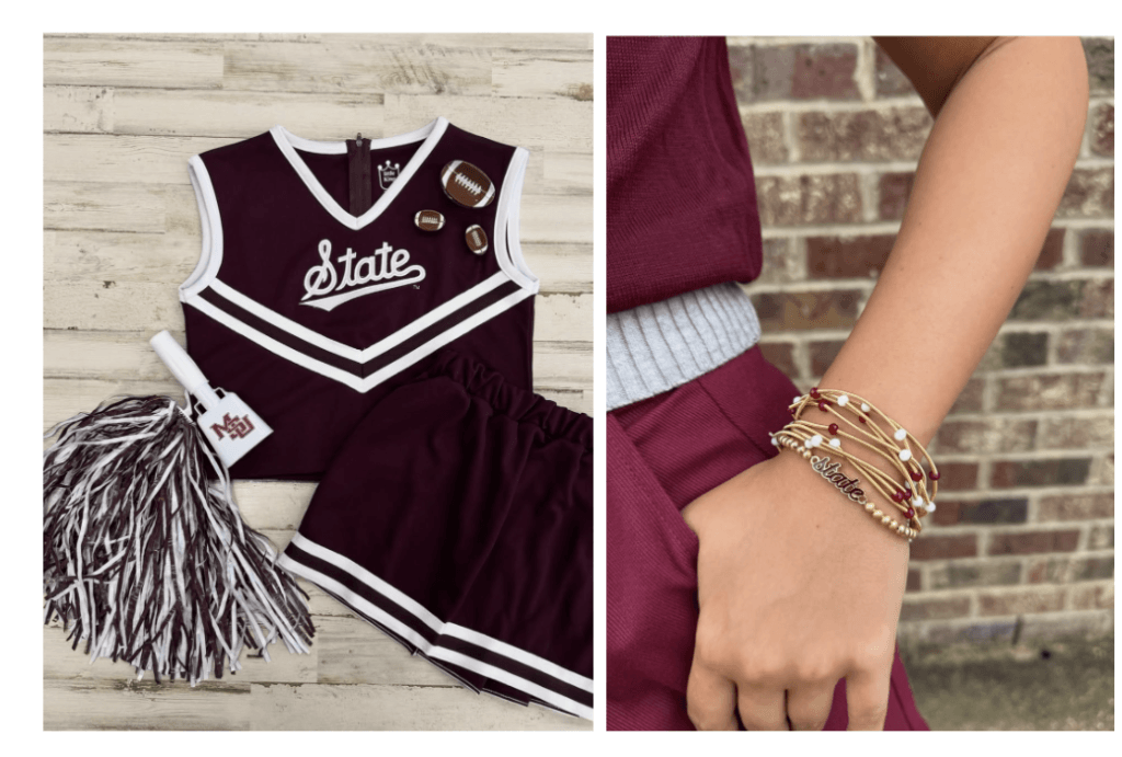 State cheerleader outfit and bangles from Maroon & Co.