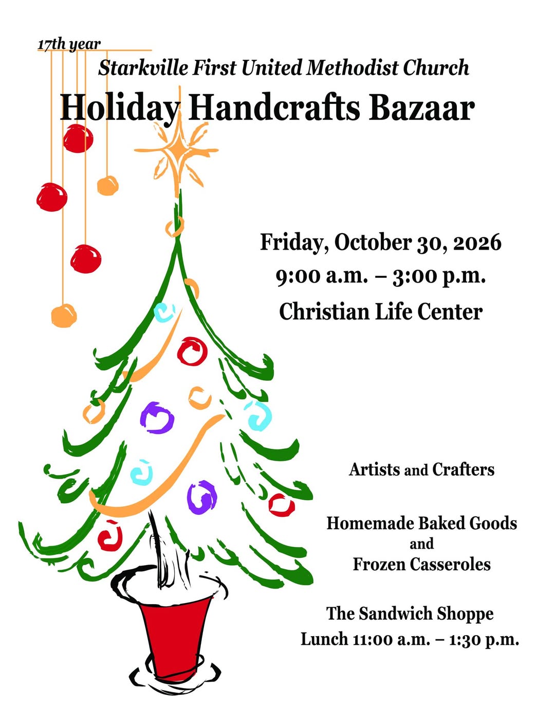17th Year Starkville First United Methodist Church Holiday Handcrafts Bazaar